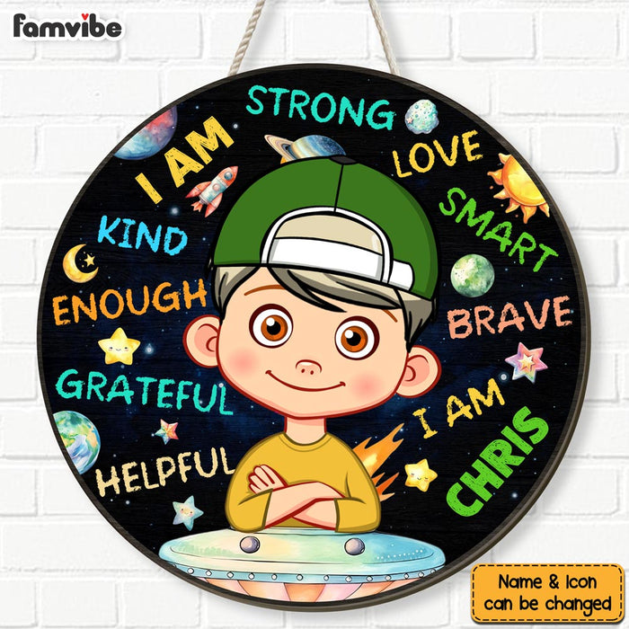 Personalized Gift For Grandson Cosmos Space Affirmation Round Wood Sign 28608 1