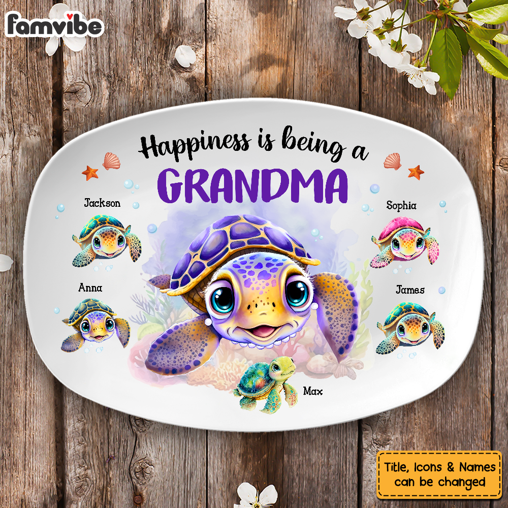 Personalized Gift For Nana Turtle Happiness Is Being A  Grandma Plate 28621 Primary Mockup