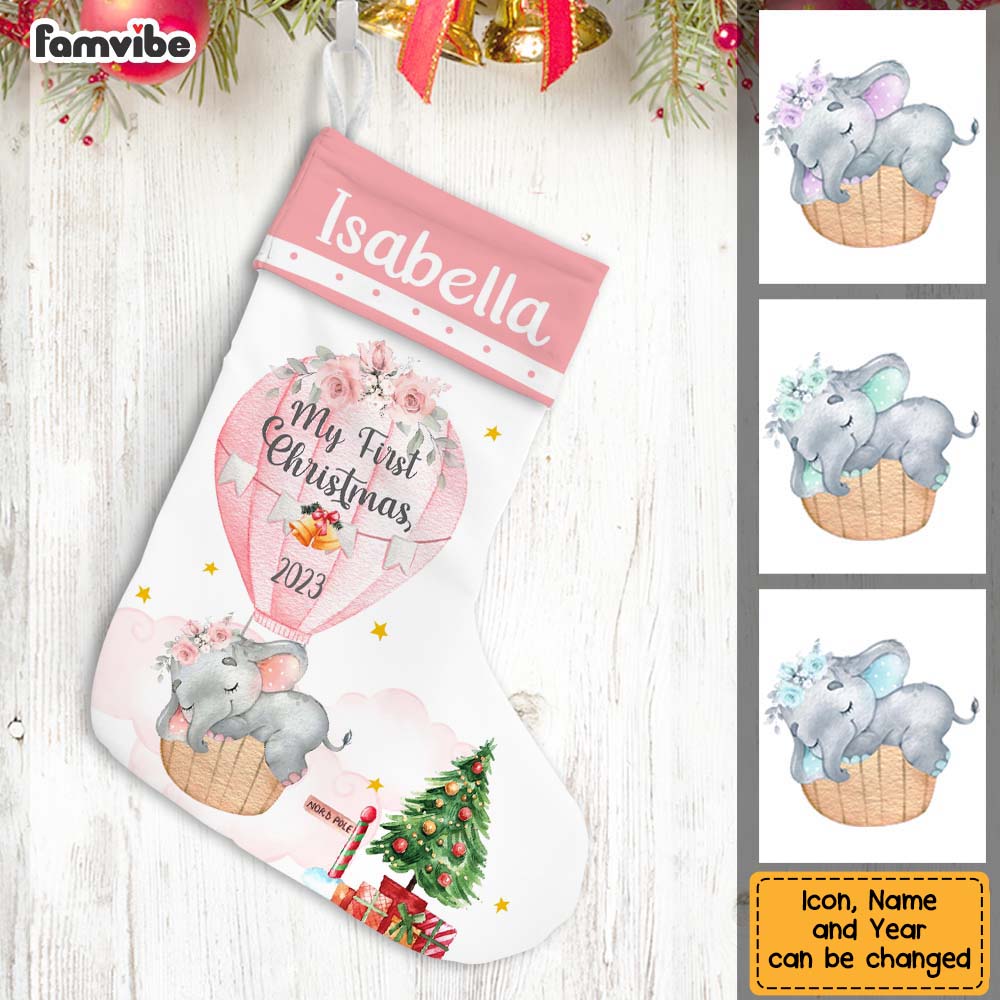 Personalized Baby Gift My First Christmas Elephant Stocking 28624 Primary Mockup