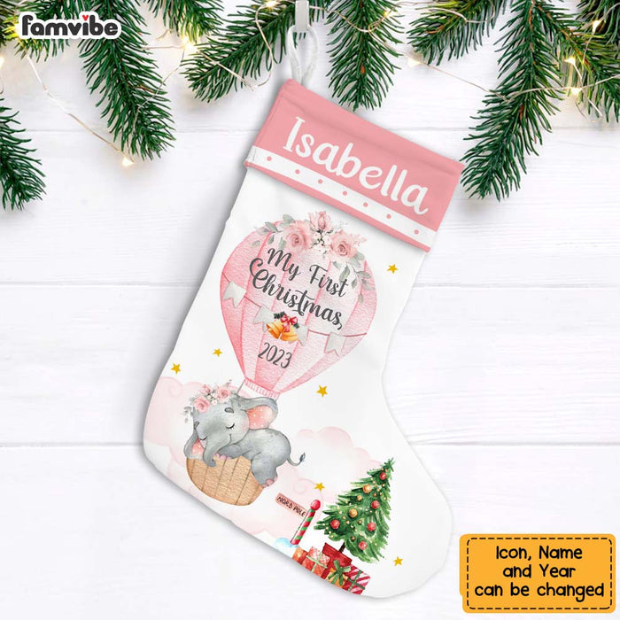 Personalized Baby Gift My First Christmas Elephant Stocking 28624 1