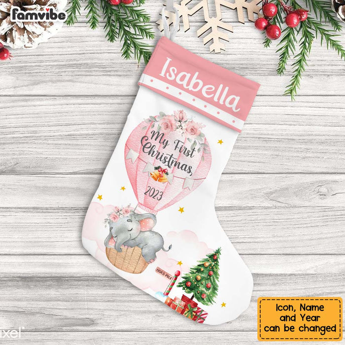 Personalized Baby Gift My First Christmas Elephant Stocking 28624 1