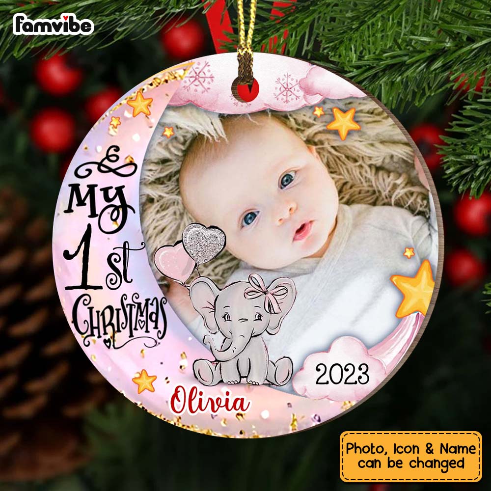 Personalized Baby's First Christmas Animal Upload Photo Circle Ornament 28629 Primary Mockup