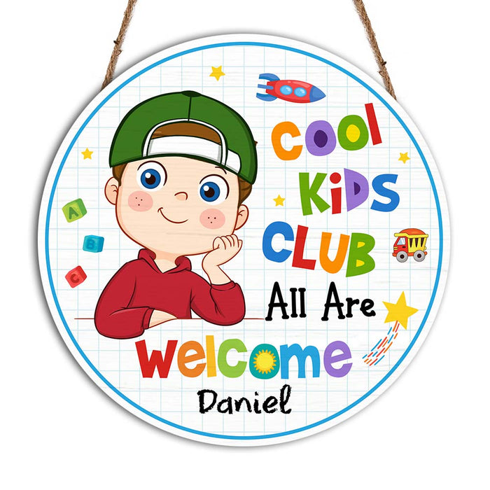 Personalized Gift For Grandson Cool Kids Club Round Wood Sign 28637 1