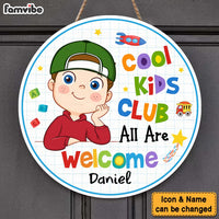 Personalized Gift For Grandson Cool Kids Club Round Wood Sign 28637 thumb 1