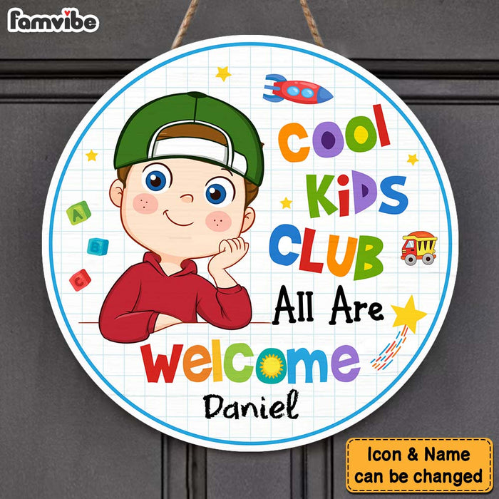 Personalized Gift For Grandson Cool Kids Club Round Wood Sign 28637 1