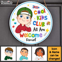 Personalized Gift For Grandson Cool Kids Club Round Wood Sign 28637 thumb 1