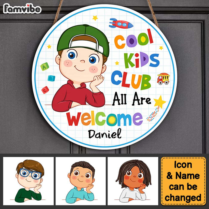 Personalized Gift For Grandson Cool Kids Club Round Wood Sign 28637 1