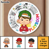 Peronalized Gift For Grandson My Playroom Round Wood Sign 28638 thumb 1