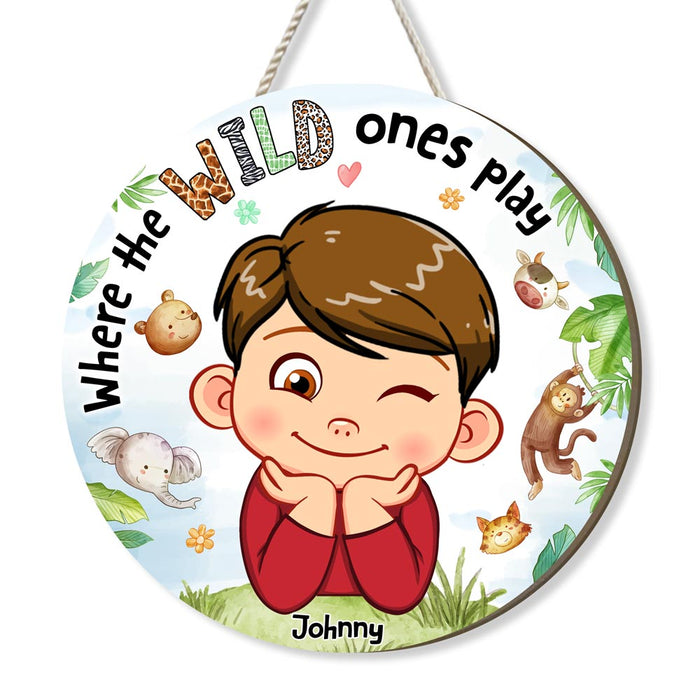 Personalized Gift For Grandson Wild Ones Play Round Wood Sign 28642 1