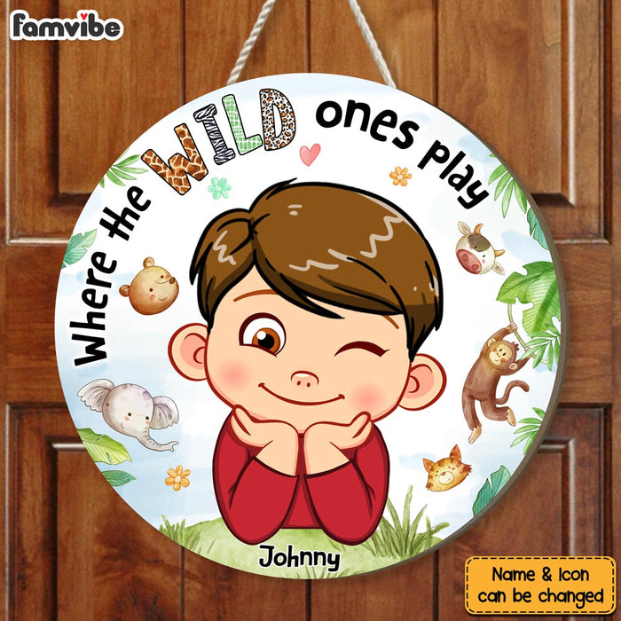 Personalized Gift For Grandson Wild Ones Play Round Wood Sign 28642 1