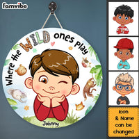Personalized Gift For Grandson Wild Ones Play Round Wood Sign 28642 thumb 1