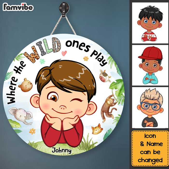 Personalized Gift For Grandson Wild Ones Play Round Wood Sign 28642 1