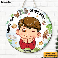Personalized Gift For Grandson Wild Ones Play Round Wood Sign 28642 thumb 1