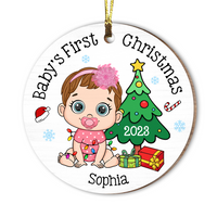 Personalized Baby 1st Christmas Circle Ornament 28643 thumb 1