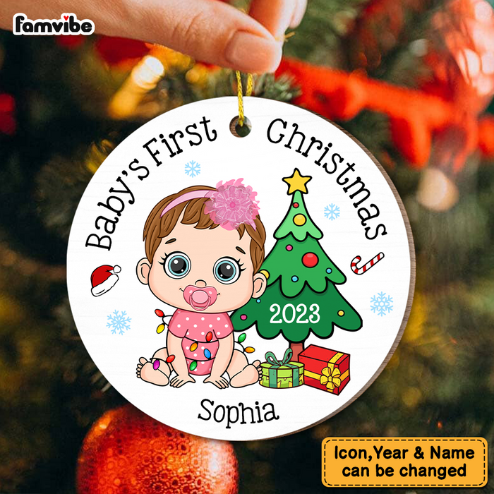 Personalized Baby 1st Christmas Circle Ornament 28643 1