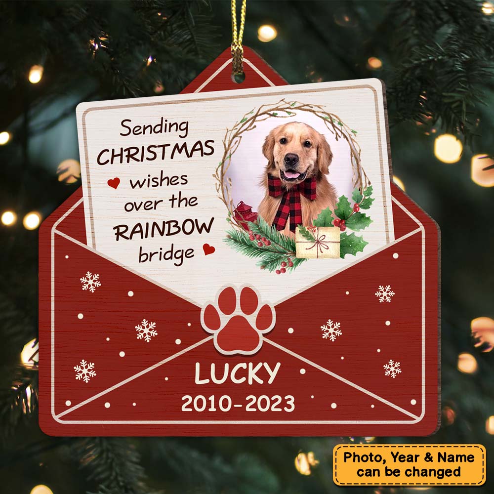 Personalized Dog Memorial Gift Sending Christmas Wishes Photo Ornament 28658 Mockup 3