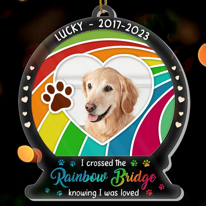 Personalized Dog Memorial Gift Crossed The Rainbow Bridge Snow Globe Photo Ornament 28662 1