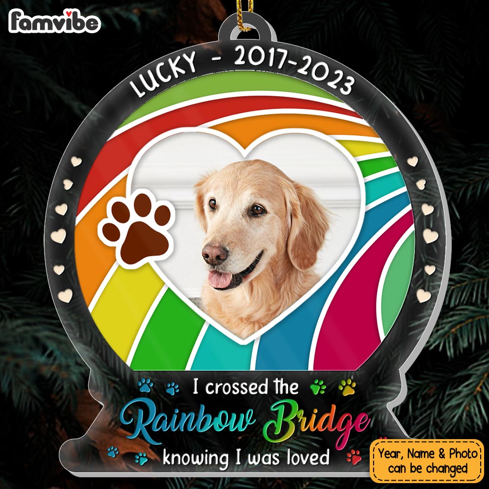 Personalized Dog Memorial Gift Crossed The Rainbow Bridge Snow Globe Photo Ornament 28662 Mockup 4
