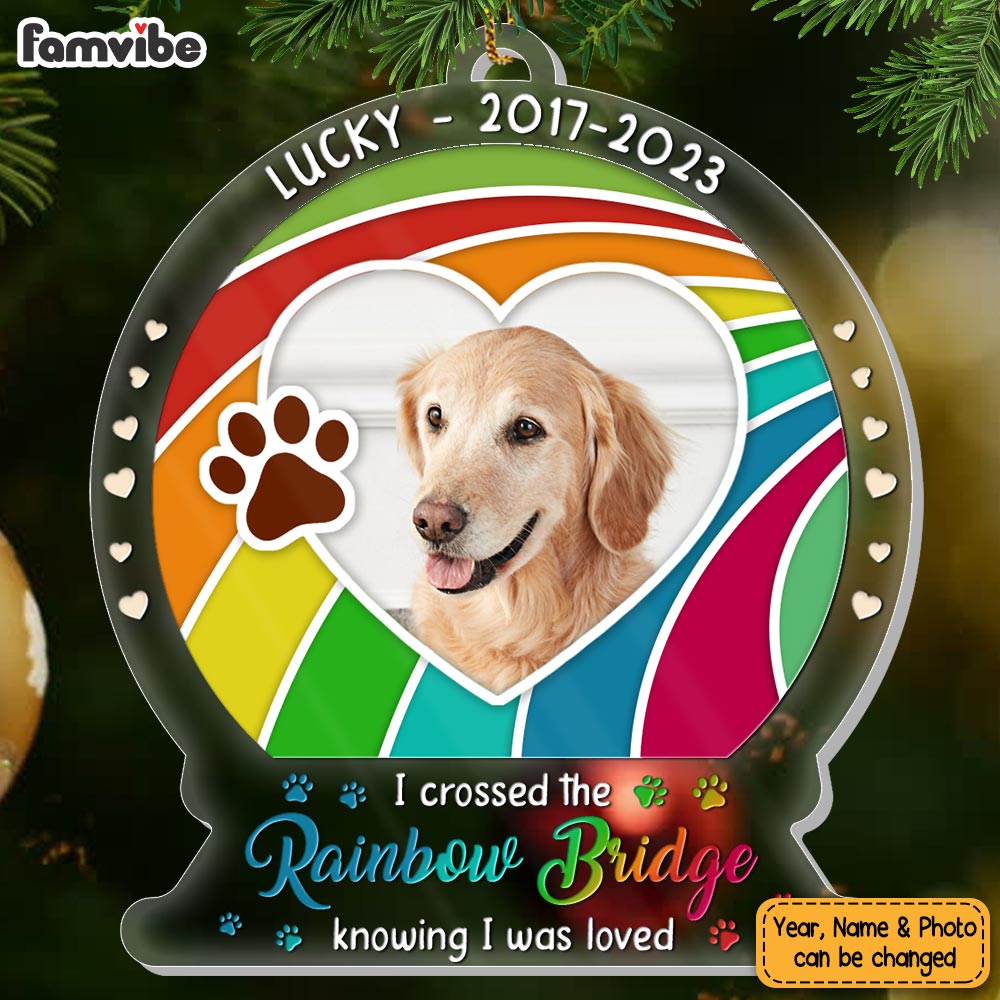Personalized Dog Memorial Gift Crossed The Rainbow Bridge Snow Globe Photo Ornament 28662 Mockup 4