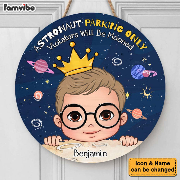 Personalized Birthday Gift For Grandson Astronaut Round Wood Sign 28674 1