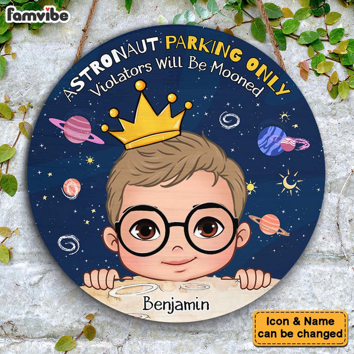 Personalized Birthday Gift For Grandson Astronaut Round Wood Sign 28674 1