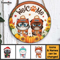 Personalized Gift For Cat Lovers Welcome Fall Round Wood Sign 28698 thumb 1