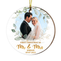 Personalized Gift For Couple First Christmas Photo Circle Ornament 28726 thumb 1