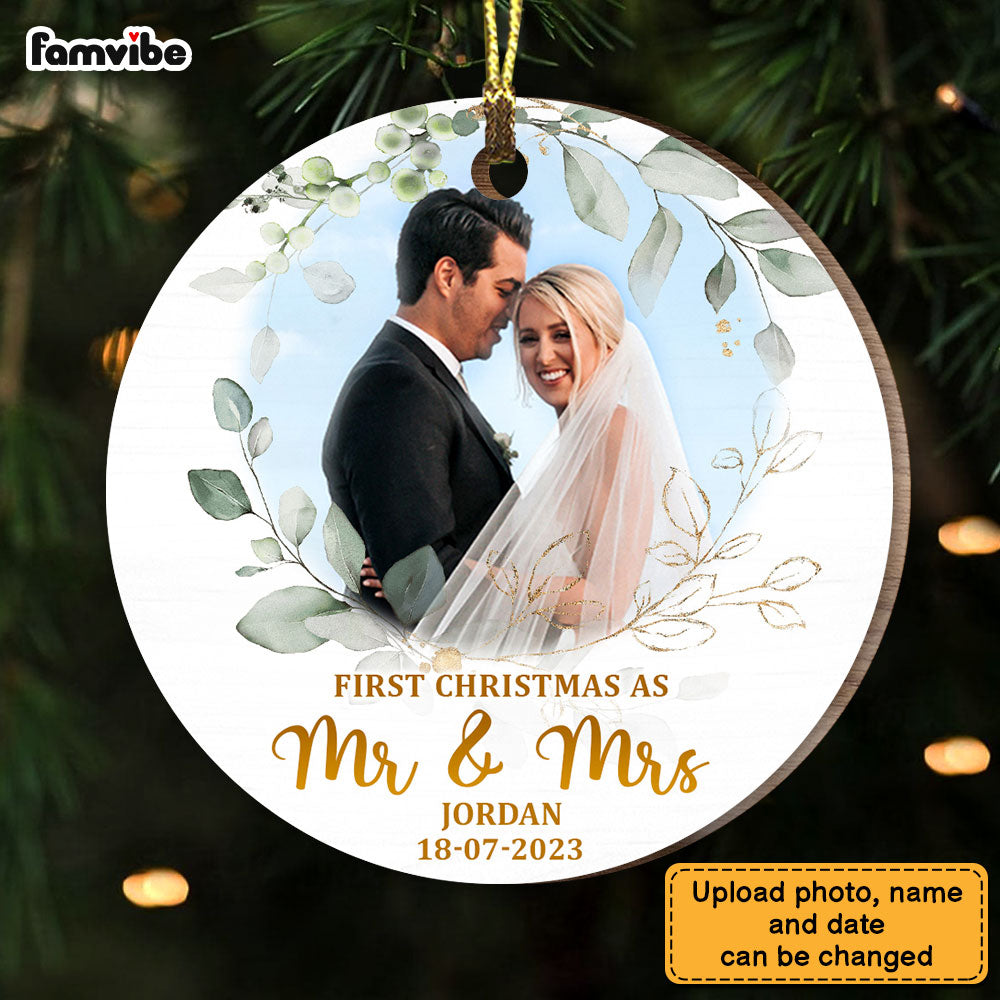 Personalized Gift For Couple First Christmas Photo Circle Ornament 28726 Primary Mockup