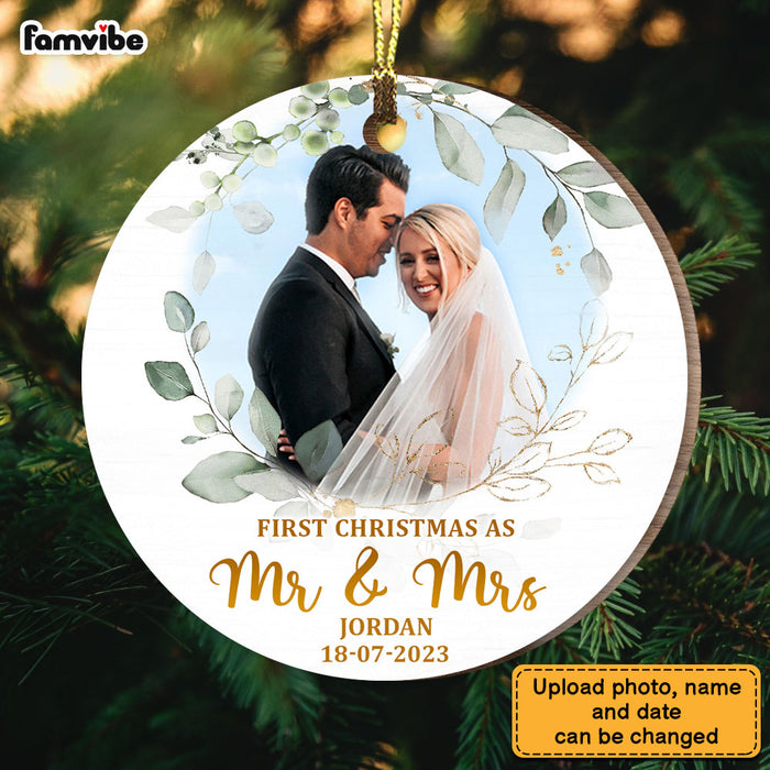 Personalized Gift For Couple First Christmas Photo Circle Ornament 28726 1