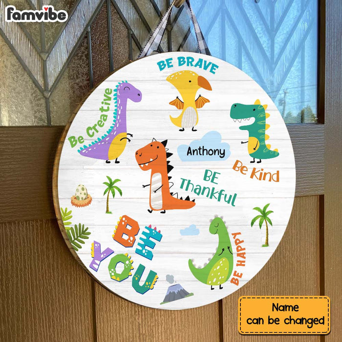 Personalized Be Kind Dinosaur Grandson  Round Wood Sign 28728 1