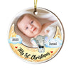 Personalized Elephant Baby And Moon First Christmas Circle Ornament 28745 1