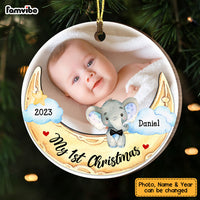 Personalized Elephant Baby And Moon First Christmas Circle Ornament 28745 thumb 1