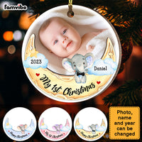 Personalized Elephant Baby And Moon First Christmas Circle Ornament 28745 thumb 1