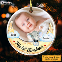 Personalized Elephant Baby And Moon First Christmas Circle Ornament 28745 thumb 1