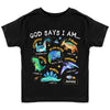 Personalized Gift For Grandson Space Dinosaur God Says I Am Kid T Shirt 28751 1