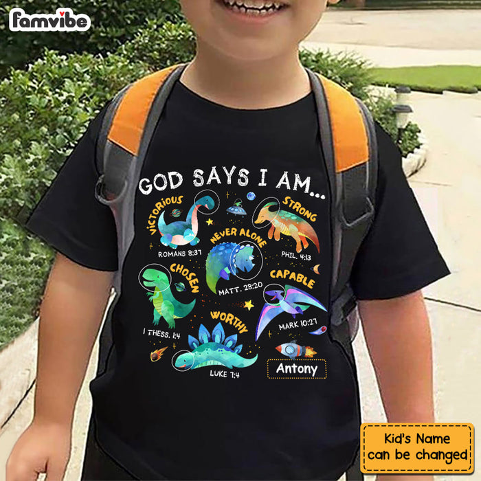 Personalized Gift For Grandson Space Dinosaur God Says I Am Kid T Shirt 28751 1