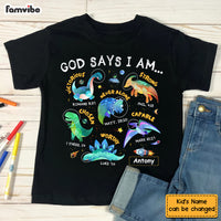 Personalized Gift For Grandson Space Dinosaur God Says I Am Kid T Shirt 28751 thumb 1