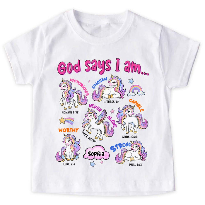 Personalized Gift For Granddaughter God Says I Am Unicorn Kid T Shirt 28770 1