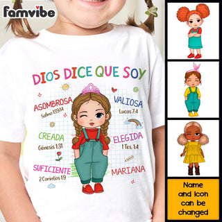 Personalized Granddaughter Que Soy God Says Spanish Kid T Shirt 28775 Mockup Black