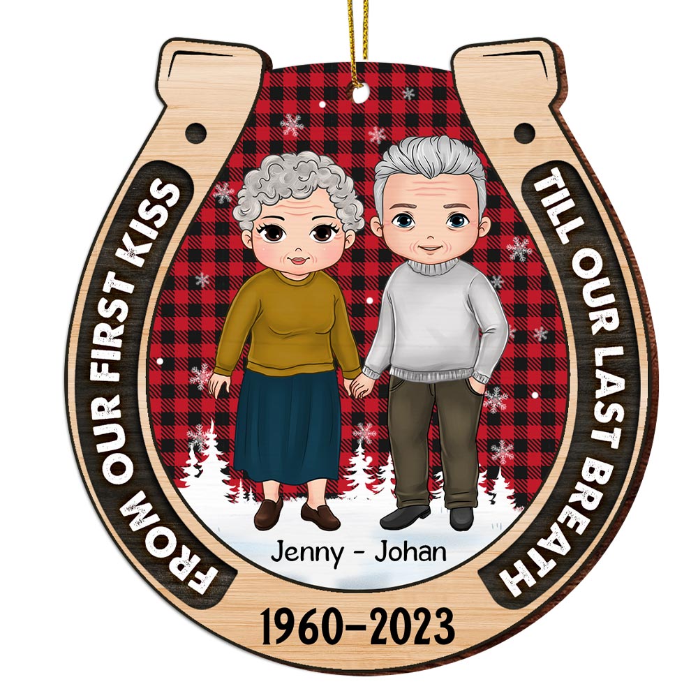 Personalized Christmas Gift For Couple Horseshoe Our First Kiss Ornament 28778 Primary Mockup