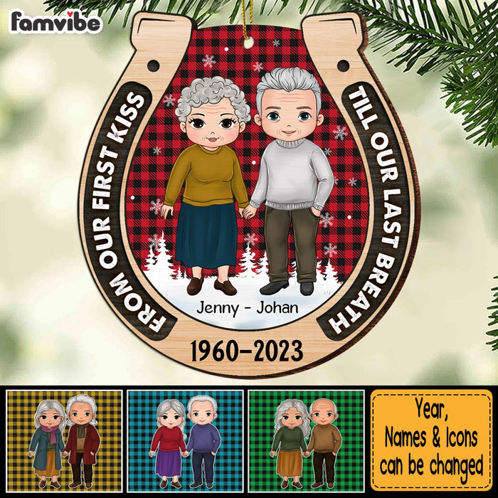 Personalized Christmas Gift For Couple Horseshoe Our First Kiss Ornament 28778 1