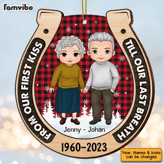 Personalized Christmas Gift For Couple Horseshoe Our First Kiss Ornament 28778 1