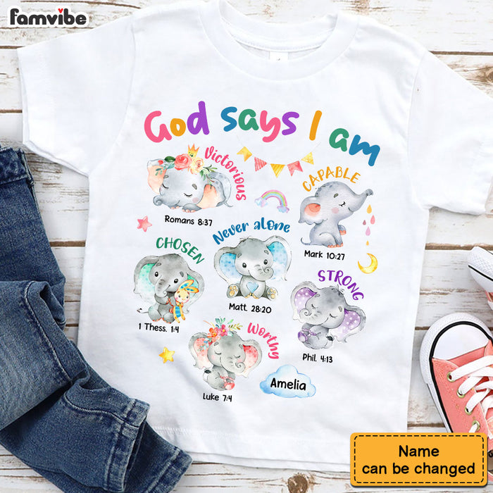 Personalized Gift For Granddaughter Gods Says I Am Elephant Kid T Shirt 28785 1