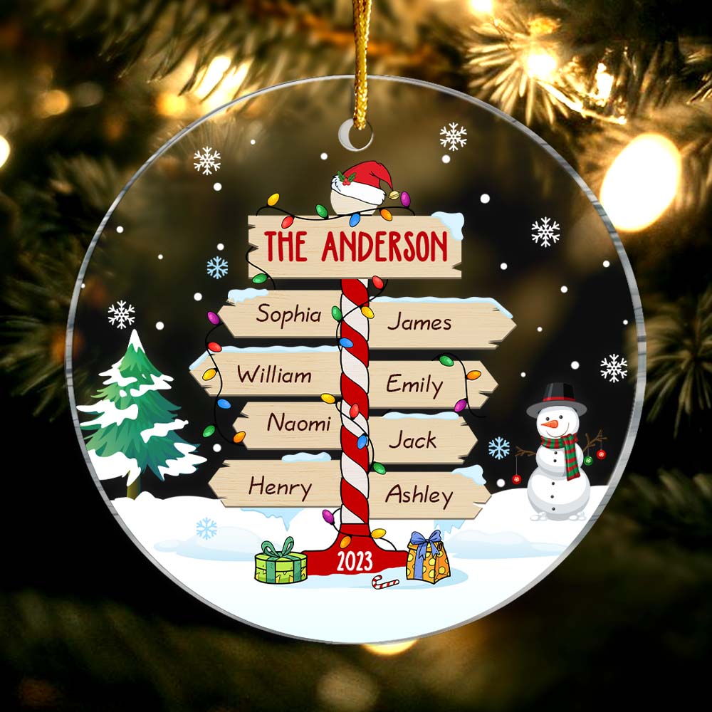 Personalized Gift For Family Christmas Post Sign Circle Ornament 28788 Primary Mockup