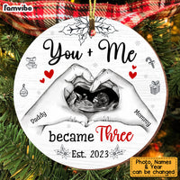 Personalized Gift For Family You Me Became Three Upload Photo Circle Ornament 28805 thumb 1