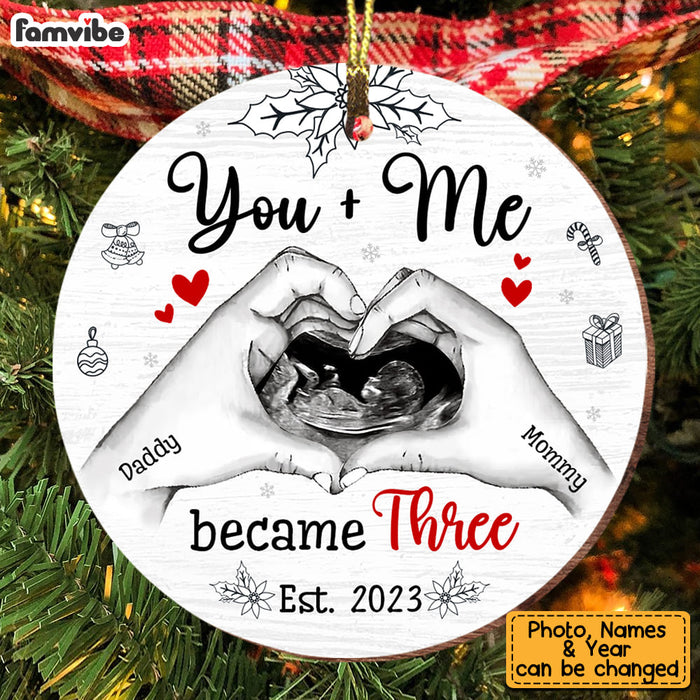 Personalized Gift For Family You Me Became Three Upload Photo Circle Ornament 28805 1