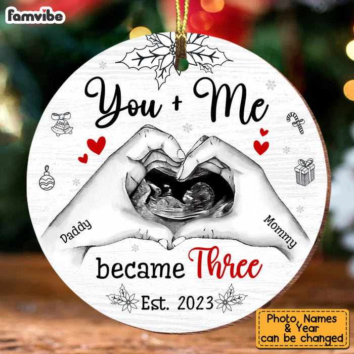 Personalized Gift For Family You Me Became Three Upload Photo Circle Ornament 28805 1
