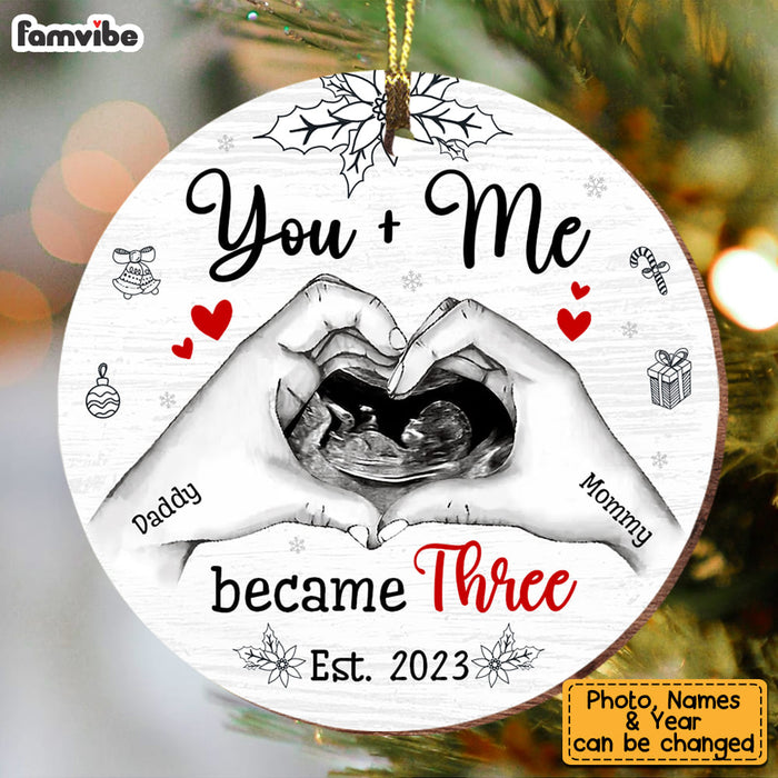 Personalized Gift For Family You Me Became Three Upload Photo Circle Ornament 28805 1