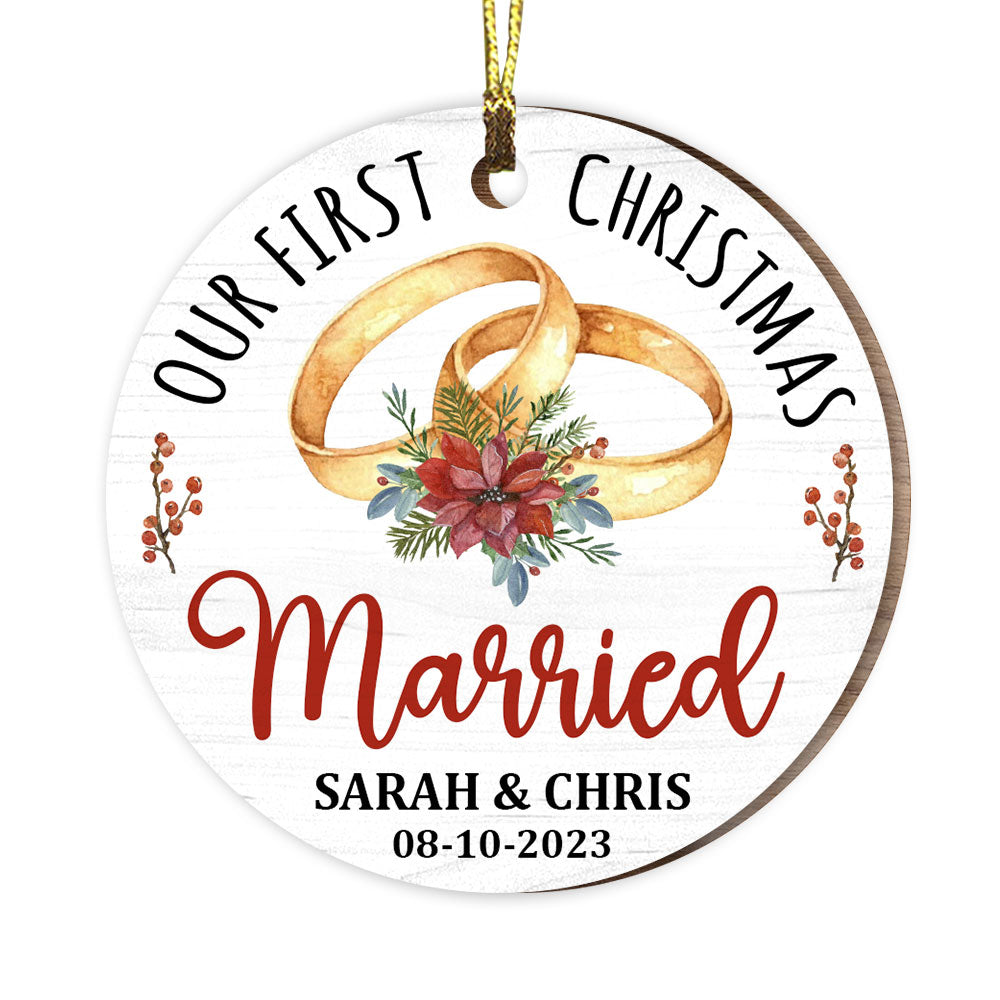 Personalized Gift For Couple First Christmas Married Heart Ornament 28815 Circle Ornament Primary Mockup