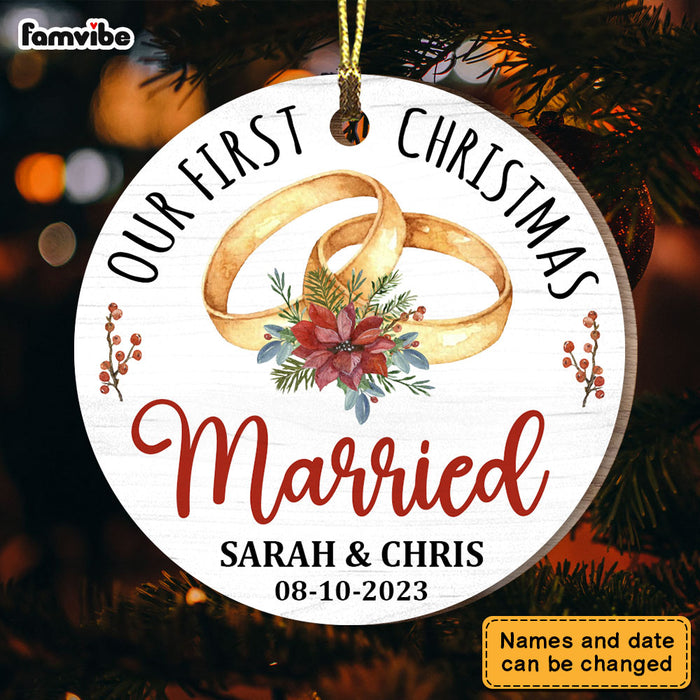 Personalized Gift For Couple First Christmas Married Heart Ornament 28815 Circle Ornament 1
